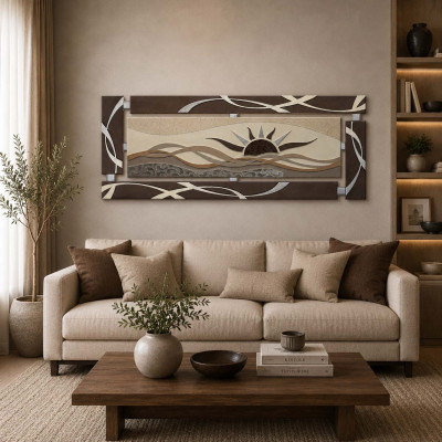 Artitalia Quadro in rilievo dipinto su legno con glitter e foglia argento moderno 150x65