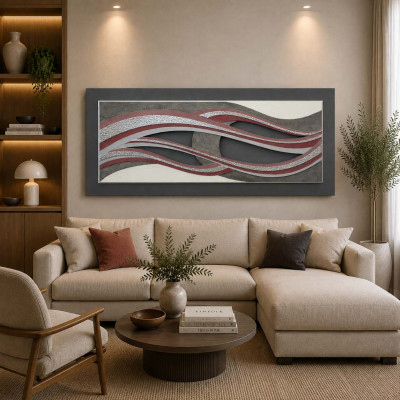 Artitalia Quadro moderno con decoro in resina in rilievo e foglia argento 155x65