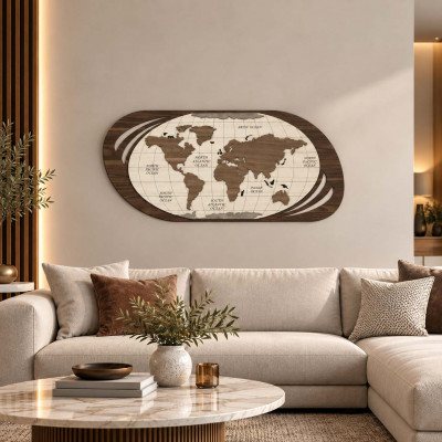 Artitalia Quadro moderno con la mappa del mondo su legno in 3d "Planisfero I" 120x60
