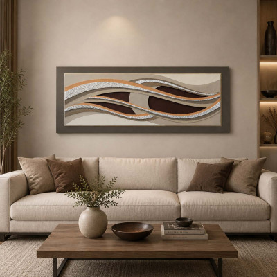 Artitalia Quadro moderno in rilievo con decoro in resina e foglia argento 155x65