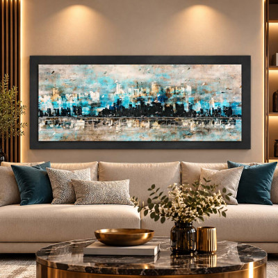 Artitalia Quadro tema astratto skyline in rilievo in legno dettagli in argento 120X60 Colore: Ardesia