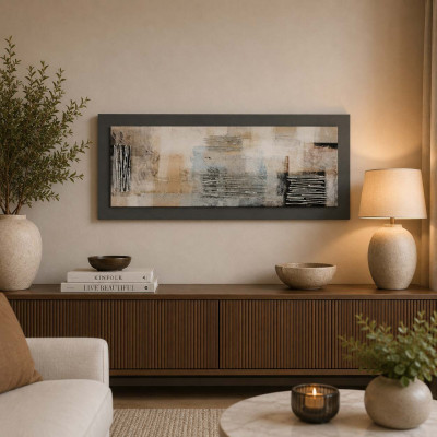 Artitalia Quadro tema moderno astratto in rilievo in legno dettagli in argento 120X60 Colore: Marrone