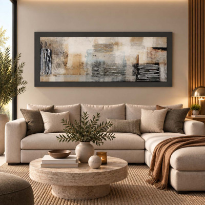 Artitalia Quadro tema moderno astratto in rilievo in legno dettagli in argento 155X65 Colore: Marrone