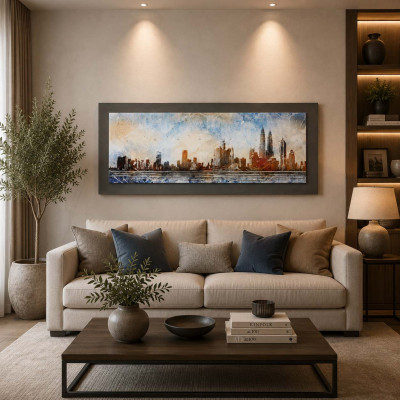 Artitalia Quadro tema moderno skyline in rilievo in legno dettagli in argento 120X60 Colore: Marrone