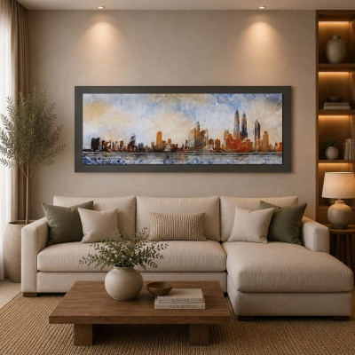 Artitalia Quadro tema moderno skyline in rilievo in legno dettagli in argento 155X65 Colore: Marrone