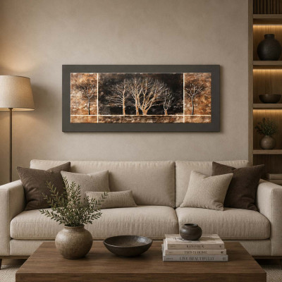 Artitalia Quadro tema paesaggistico in legno in rilievo dettagli in argento 100X50 Colore: Marrone