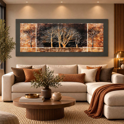 Artitalia Quadro tema paesaggistico in legno in rilievo dettagli in argento 155X65 Colore: Marrone