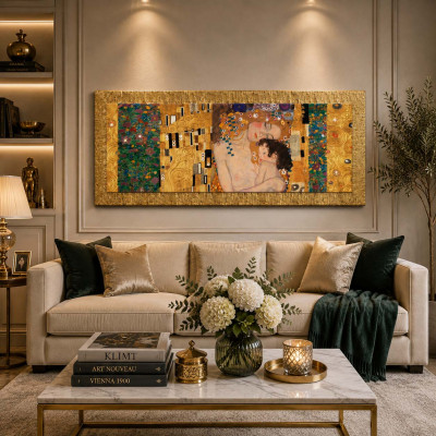 Artitalia Klimt Stampa con cornice in legno decori materici e glitter 153x63