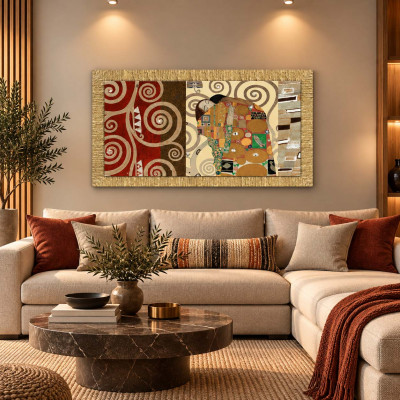 Artitalia Klimt Stampa con cornice in legno decori materici e glitter