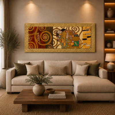 Artitalia Klimt Stampa con cornice in legno decori materici e glitter