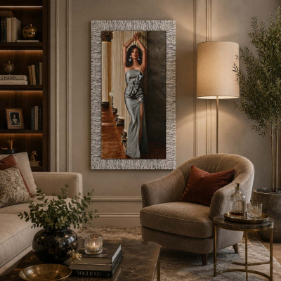 Artitalia Stampa figurativa con cornice argento moderna glitter strass e brillanti 66x116