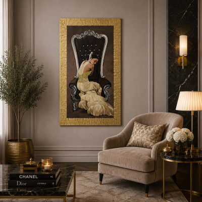 Artitalia Stampa moderna con cornice oro decori materici con brillanti e strass 51x86