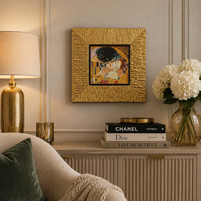 Artitalia Klimt Stampa piccola con cornice in legno dorato "Il Bacio I" 26x26