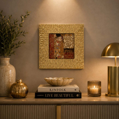 Artitalia Klimt Stampa piccola con cornice in legno dorato "Il Bacio II" 26x26