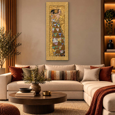 Artitalia Klimt Stampa verticale con cornice dorata decori materici "Expectation" 43x108