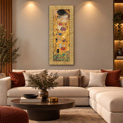 Artitalia Stampa verticale con cornice dorata decori materici "il bacio" 43x108