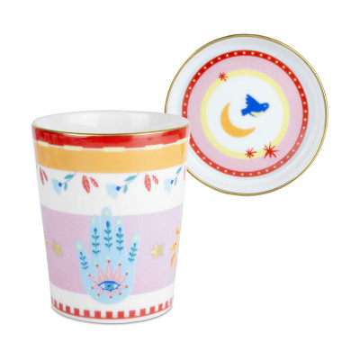 Baci Milano - Mamma Mia - Bicchiere con piattino in porcellana "Cuore" - Colore: Multicolore - SKU: CUP1.MAM02