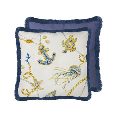 Baci Milano - Portofino - Cuscino dalle linee eleganti in tessuto - Colore: Bianco/Blu - SKU: CUS60.POR02