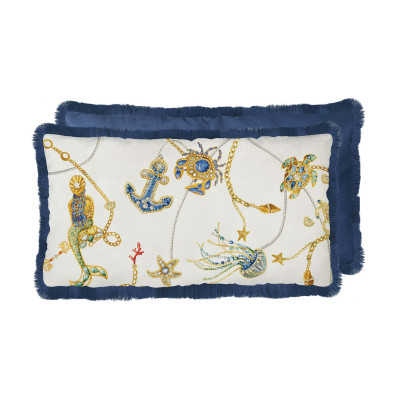 Baci Milano - Portofino - Cuscino in tessuto dalle linee eleganti e meoderne - Colore: Bianco/Blu - SKU: CUS70.POR02