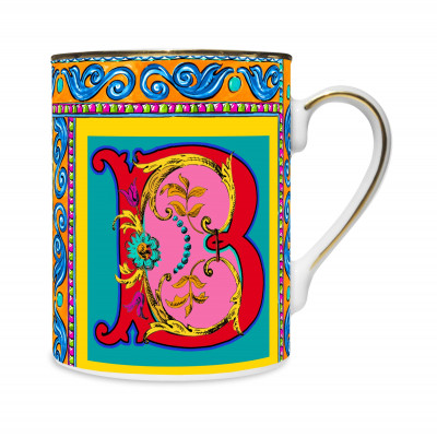  Baci Milano - Ortigia - Mug in porcellana dal design classico "lettera B" - Colore: Multicolore - SKU: MUG.ORTB 