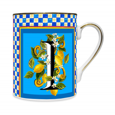  Baci Milano - Ortigia - Mug in porcellana dal design classico "lettera I" - Colore: Multicolore - SKU: MUG.ORTI 