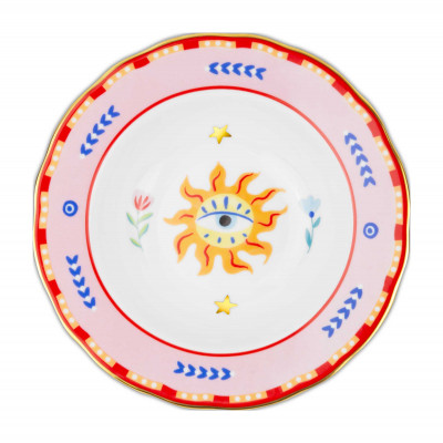 Baci Milano - Mamma Mia - Piatto fondo in porcellana dal design moderno ed elegante "Occhio" - Colore: Arancione/Azzurro - SKU: PLA2.MAM02