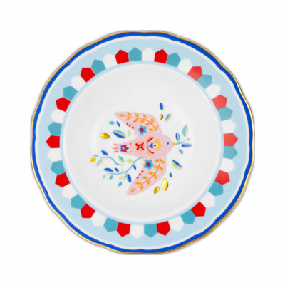  Baci Milano - Mamma Mia - Piatto fondo in porcellana dal design moderno ed elegante "Uccellino" - Colore: Rosso/Blu - SKU: PLA2.MAM01 