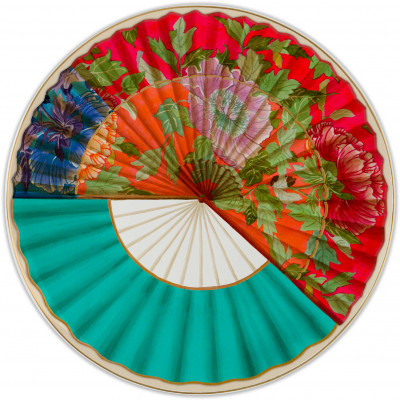  Baci Milano - Ventagli - Set 6 pezzi piatti piani in porcellana dal design moderno ed elegante - Colore: Rosso/Turchese - SKU: PLA1.VEN01 