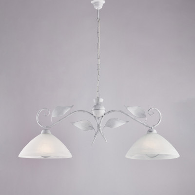 Be Light - Esse - Lampadario classico in metallo con doppio diffusore lineare in vetro - Colore: Bianco/Argento - 2 Lampadine - E27 - 55W - IP20 - SKU: BL313-2-BA