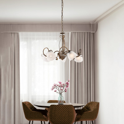 Be Light - Forgiato - Lampadario classico in metallo laccato con 5 diffusori in vetro - 5 Lampadine E14 42W - IP20 - SKU: BL301-5