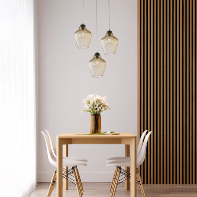 Be Light - Maya - Lampada a sospensione in metallo con 3 diffusori in vetro dal design moderno - 3 Lampadine E27 55W - IP20 - SKU: BL296-S3