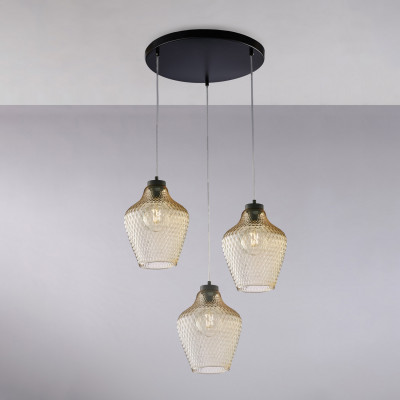 Be Light - Maya - Lampada a sospensione in metallo con 3 diffusori in vetro dal design moderno - Colore: Ambra - 3 Lampadine - E27 - 55W - IP20 - SKU: BL296-S3-AM