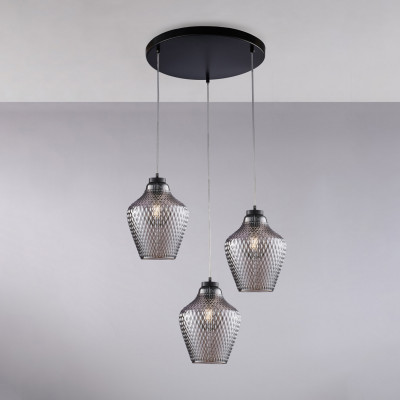 Be Light - Maya - Lampada a sospensione in metallo con 3 diffusori in vetro dal design moderno - Colore: Grigio Fumè - 3 Lampadine - E27 - 55W - IP20 - SKU: BL296-S3-SP