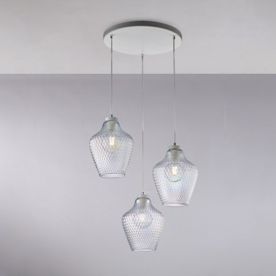 Be Light - Maya - Lampada a sospensione in metallo con 3 diffusori in vetro dal design moderno - Colore: Trasparente - 3 Lampadine - E27 - 55W - IP20 - SKU: BL296-S3-TR