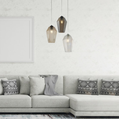 Be Light - Prisma - Lampada a sospensione in metallo con diffusori in vetro dal design moderno - 1 Lampadina E27 55W - IP20 - SKU: BL303-S1