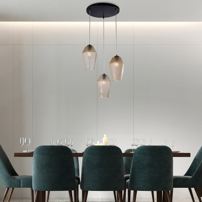 Be Light - Prisma - Lampada a sospensione in metallo con tre diffusori in vetro dal design moderno - 3 Lampadine E27 55W - IP20 - SKU: BL303-S3