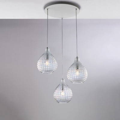 Be Light - Diamante - Lampada a sospensione in metallo laccato con 3 diffusori in vetro moderno - Colore: Trasparente - 3 Lampadine - E27 - 55W - IP20 - SKU: BL300-S3-TR