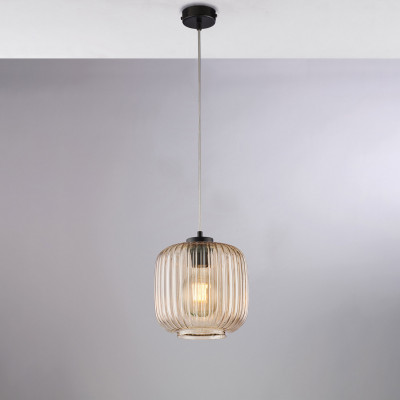 Be Light - Anya - Lampada a sospensione in metallo laccato e diffusore in vetro dal design moderno - Colore: Ambra - 1 Lampadina - E27 - 55W - IP20 - SKU: BL314-S1-AM