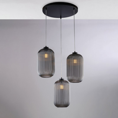 Be Light - Krizia - Lampada a sospensione moderna con struttura in metallo e tre diffusori in vetro - Colore: Grigio Fumè - 3 Lampadine - E27 - 55W - IP20 - SKU: BL310-S3-SP