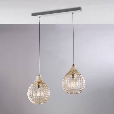 Be Light - Diamante - Lampada a sospensione moderna in metallo con doppio diffusore lineare in vetro - Colore: Ambra - 2 Lampadine - E27 - 55W - IP20 - SKU: BL300-BIN2-AM