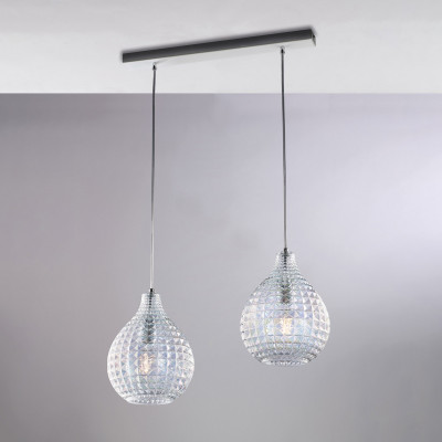 Be Light - Diamante - Lampada a sospensione moderna in metallo con doppio diffusore lineare in vetro - Colore: Trasparente - 2 Lampadine - E27 - 55W - IP20 - SKU: BL300-BIN2-TR