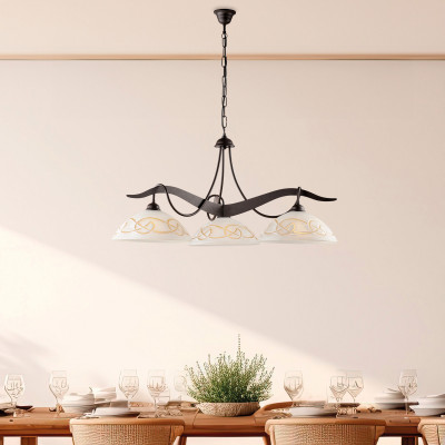 Be Light - Bilbao - Lampadario rotondo classico in metallo e triplo diffusore in vetro - 3 Lampadine E27 55W - IP20 - SKU: BL324-3