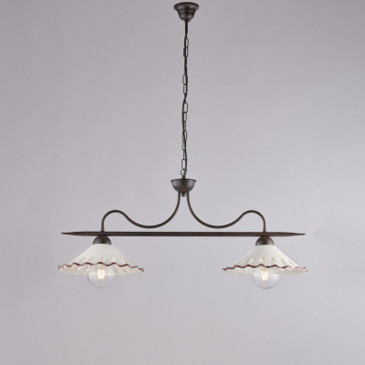 Be Light - Osteria - Lampadario rustico con doppio diffusore lineare in ceramica - Colore: Ruggine - 2 Lampadine - E27 - 55W - IP20 - SKU: BL293-2-RG