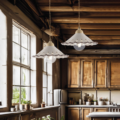 Be Light - Osteria - Lampada a sospensione rustica con singolo diffusore in ceramica - 1 Lampadina E27 55W - IP20 - SKU: BL293-1