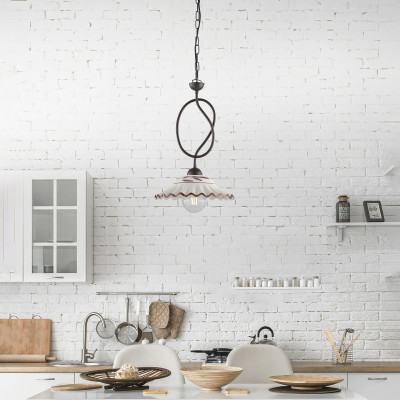 Be Light - Bistrot - Lampada a sospensione rustica con struttura in metallo e diffusore in ceramica - 1 Lampadina E27 55W - IP20 - SKU: BL288-1