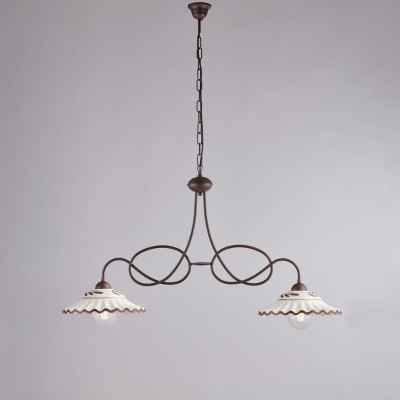 Be Light - Bistrot - Lampadario rustico in metallo con doppio diffusore in ceramica - Colore: Ruggine - 2 Lampadine - E27 - 55W - IP20 - SKU: BL288-2-RG
