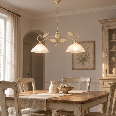 Be Light Esse Lampadario classico in metallo con doppio diffusore lineare in vetro Colore: Avorio/Oro