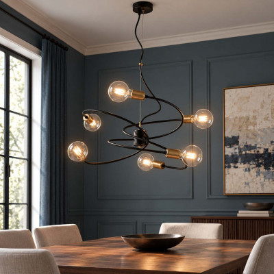 Be Light Vortex Lampadario con struttura in metallo dalle linee moderne con 6 lampadine Colore: Nero