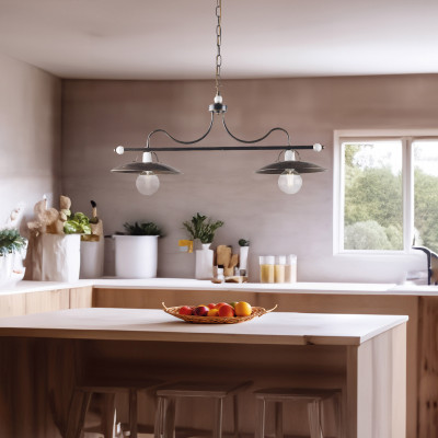 Be Light - Cantina - Lampadario dalle linee classiche/rustiche con struttura in metallo - 2 Lampadine E27 60W - IP20 - SKU: BL234-2