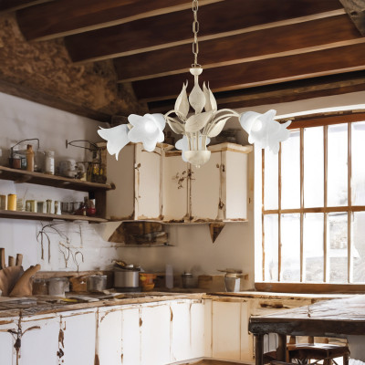  Be Light - Olga - Lampadario grande classica struttura in metallo e diffusori in vetro - 5 Lampadine E14 40W - IP20 - SKU: BL155-5 